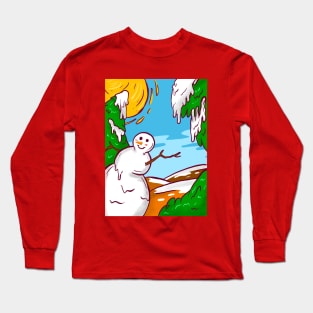 Cute Christmas Landscape With Snowman Long Sleeve T-Shirt